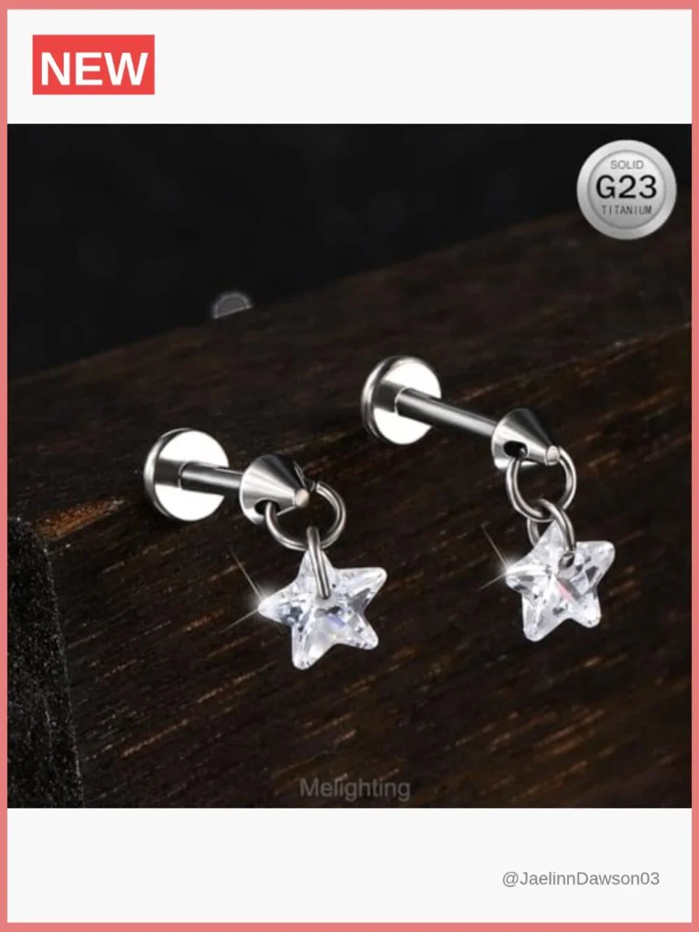 16G Titanium Vertical Helix Piercing Star Dangle Stud Earring